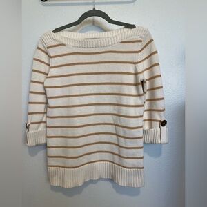 Jones New York Cream and Brown Striped Knit Top